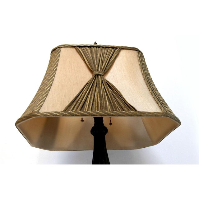 Transitional Mid Century Square Green and Tan Pleated Lamp Shade For Sale - Image 3 of 12