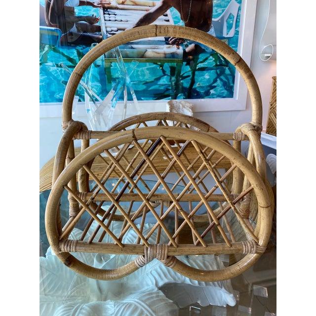 Brown Vintage Pretzel Rattan Bamboo Magazine Rack Holder For Sale - Image 8 of 9