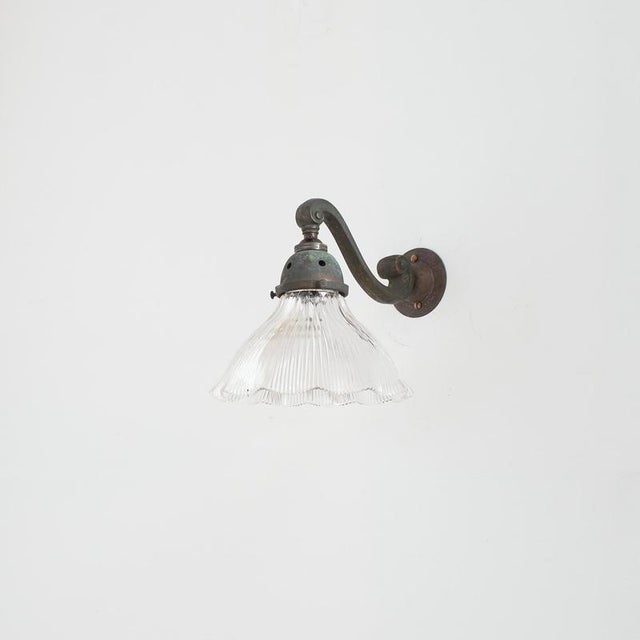 Glass Antique Reclaimed Glass Holophane Wall Light, 1950s For Sale - Image 7 of 7