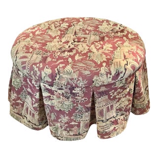 Late 20th Century Custom Regal Kyoto Brocade Fabric Upholstered Round Ottoman For Sale