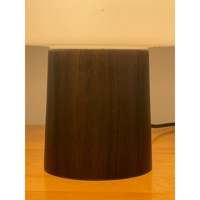 Mid century Laurel Lamp Co table lamp. Dark walnut base with original hand blown frosted glass mushroom shade. Provides a...