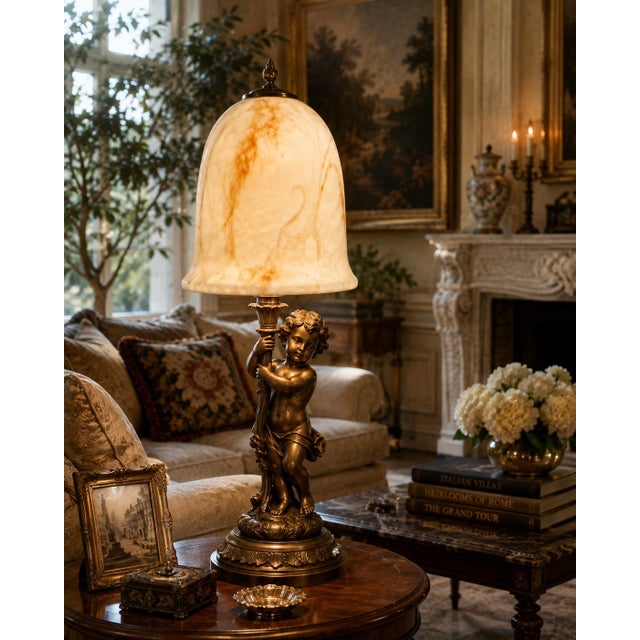 Vintage Alabaster Lamp Shade Marble Stone Italian For Sale - Image 4 of 10