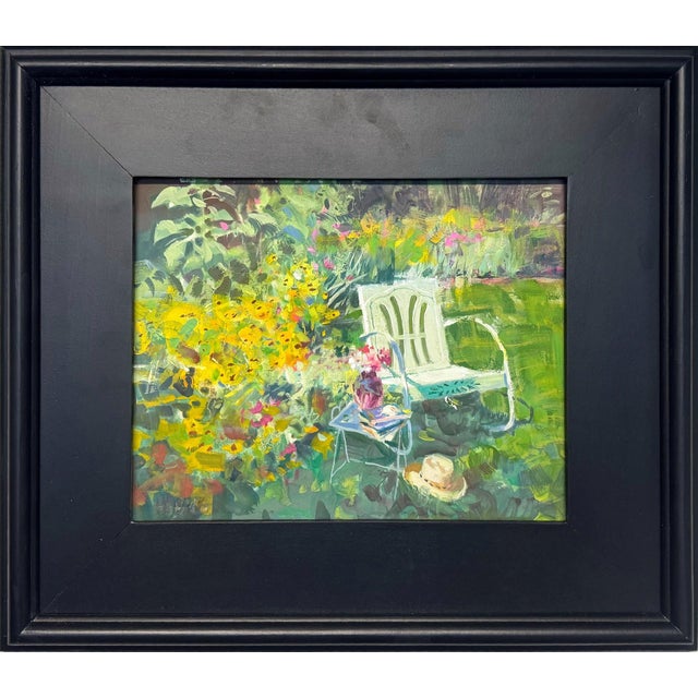 Jeff Slemmons Backyard Rocker by Jeff Slemons | Gouache on illustration board Garden scene with chair and flowers. For Sale - Image 4 of 10