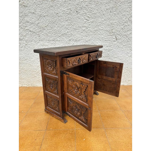 Spanish Rustic Castilian Carved Wood Cabinet, 1930s For Sale - Image 18 of 18