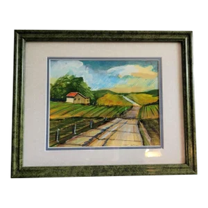 "Country Road" Contemporary Original Landscape Acrylic Painting by Curt Hitch, Framed