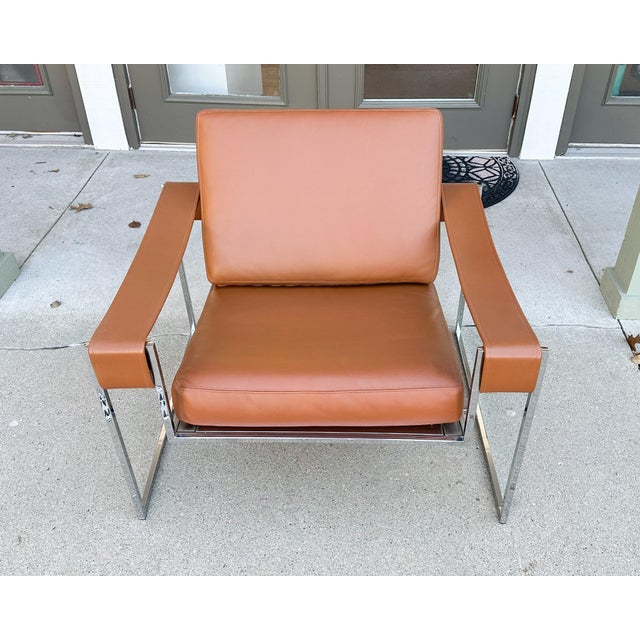 Mid-Century Modern Milo Baughman Style Chrome and Leather Sling Chair For Sale - Image 3 of 8