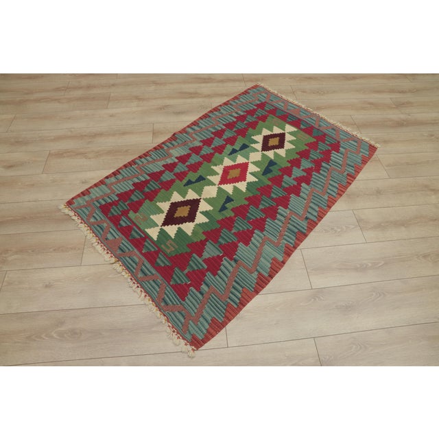 1960s Tribal Style Geometric Design Handmade Oushak Kilim Rug For Sale - Image 4 of 12