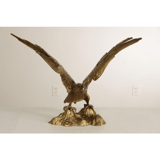 Gold Large Vintage Brass Eagle Statue For Sale - Image 8 of 12