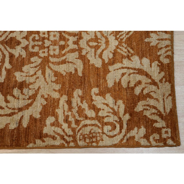 3x14 Gold Brown Damask Hand-Knotted Wool Runner For Sale - Image 4 of 4