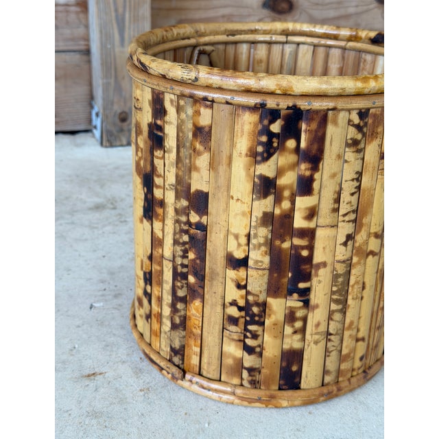Wood Vintage Coastal Tortoise Bamboo Wastebasket / Cachepot Planter For Sale - Image 7 of 9