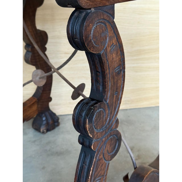 Side Table of Walnut with Carved Lyre Legs and Top, Spanish, 19th Century For Sale - Image 12 of 18