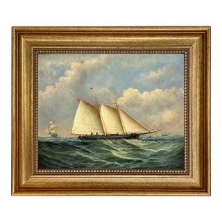 Schooner Dauntless America's Cup Framed Oil Painting Print on Canvas, 8x10", Antiqued Gold Frame For Sale