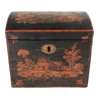 Antique Pastoral Scene Tea Caddy Box For Sale