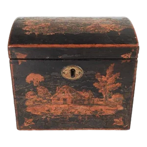Antique Pastoral Scene Tea Caddy Box