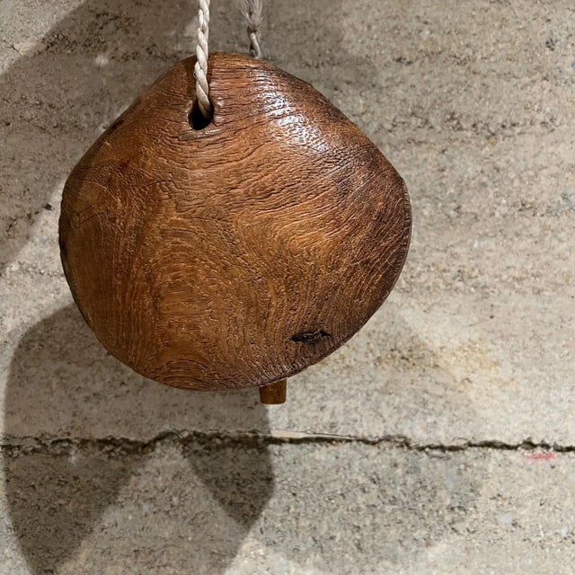 Farmhouse Antique Rustic Cow Bell in Solid Oak, Unattributed, 1930s, Usa For Sale - Image 3 of 13