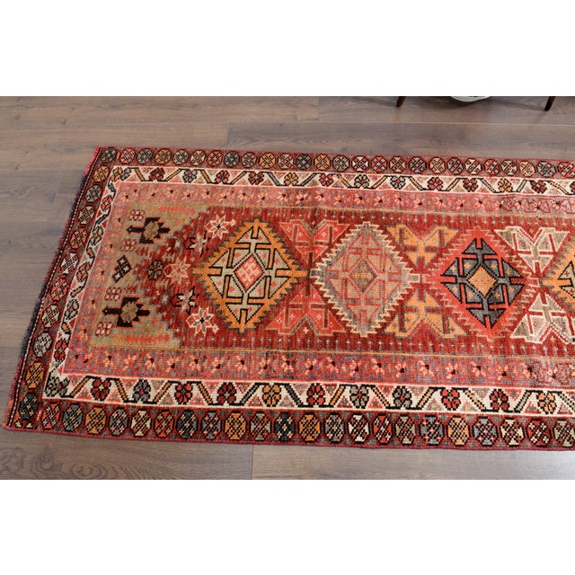 1970s Vintage Handmade Wool Cotton Orange Runner Rug For Sale - Image 4 of 11