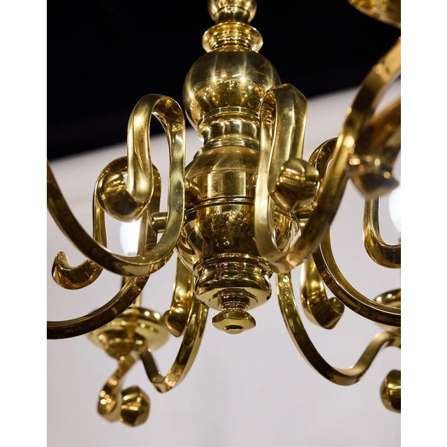 1950s Spanish Mid-Century Brass Six Arm Chandelier For Sale - Image 5 of 12