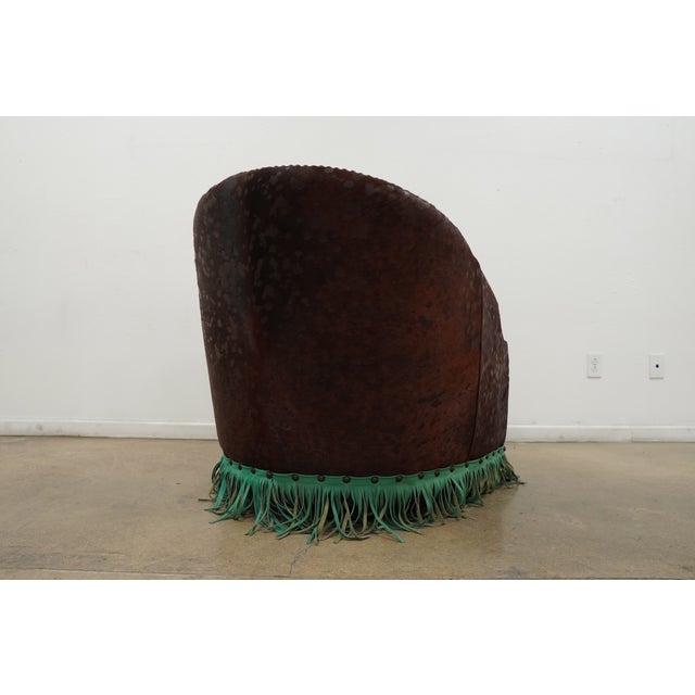 Western-Style Embossed Leather Swivel Barrel Chair For Sale - Image 16 of 16