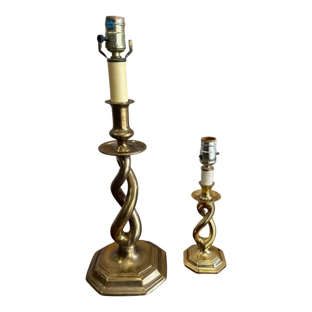 1970s Pair of Vintage Brass Spiral Table Lamps For Sale