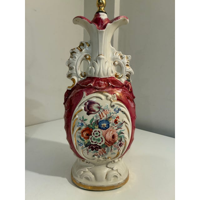 Mid 20th Century Vintage French Hand Painted Floral Table Lamps - A Pair For Sale - Image 5 of 12