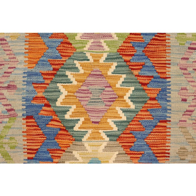Shabby Chic Turkish Kilim Rust Blue Hand-Woven Wool Rug For Sale In New York - Image 6 of 9