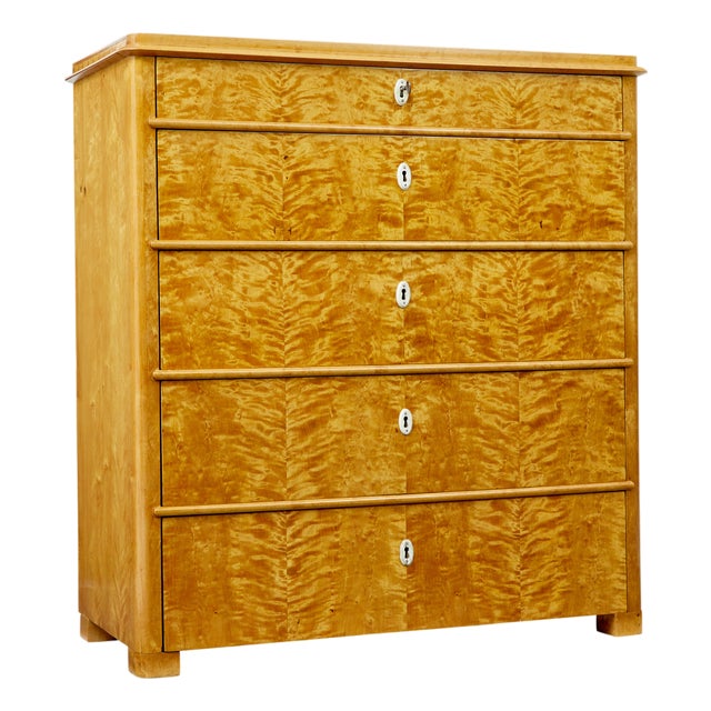Antique Swedish Flame Birch Chest of Drawers, 1880 For Sale