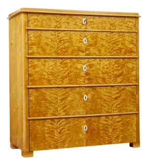 Antique Swedish Flame Birch Chest of Drawers, 1880