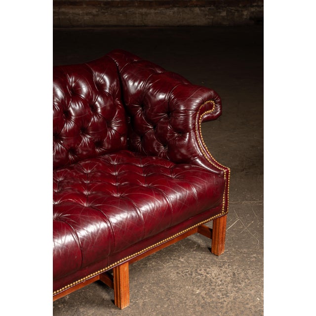 Oxblood Red Vintage Chippendale-Style Camelback Chesterfield Leather Sofa in Oxblood For Sale - Image 8 of 13