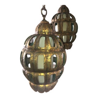 1950s Mid-Century Modern Ceramic Hanging Lanterns - a Pair For Sale