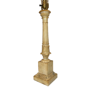 Large Antique Hand Carved Alabaster Stone Marble Column Electric Table Lamp