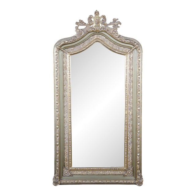 20th Century French Louis XVI Giltwood Dressing Floor Pier Mirror Beveled Glass For Sale