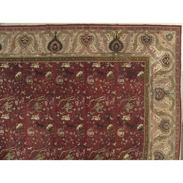 Antique Indian Agra Carpet, Hunting Rugs, Oriental Rugs, Red, Gold, Ivory, Brown For Sale - Image 9 of 11