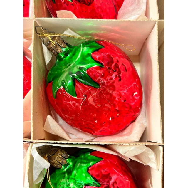 Vintage Large Strawberry Mercury Glass Christmas Ornaments – Set of 6 – 1980s For Sale In Louisville - Image 6 of 11