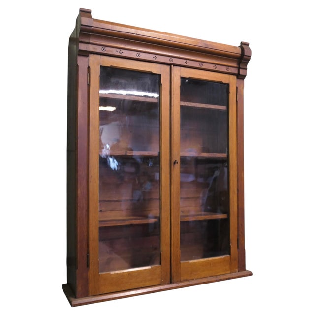 Brown Arts and Crafts Wall Hanging Glazed Cabinet For Sale - Image 8 of 8