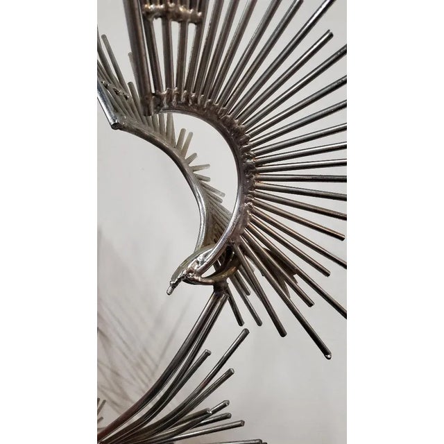 Metal Curtis Jere "Birds at Flight" Chrome Metal Sculpture With Trapezoidal Base For Sale - Image 7 of 12