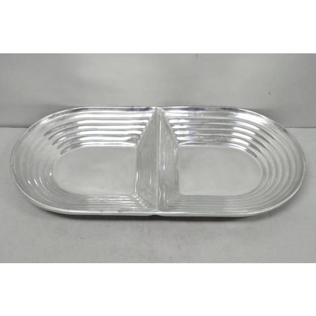 Art Deco Vintage Mid Century Modern Art Deco Cast Aluminum 2 Section Serving Dish Platter For Sale - Image 3 of 17
