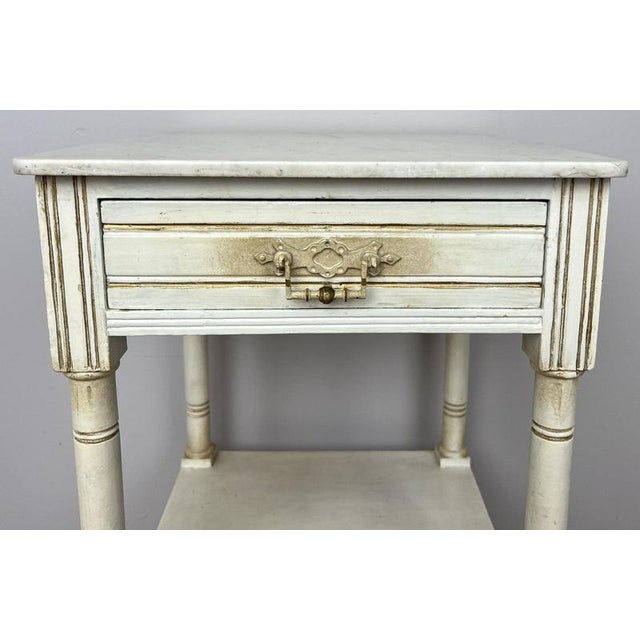 Antique French Oak Bedside Table with Marble Top For Sale - Image 6 of 14