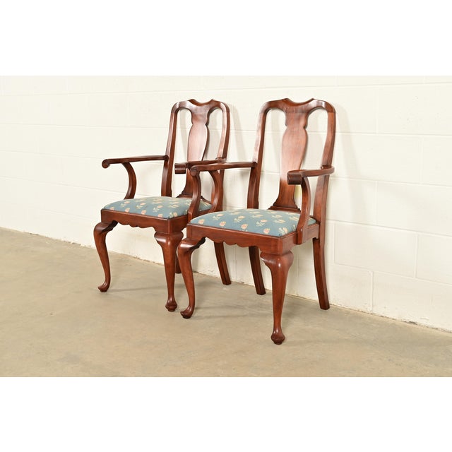 Queen Anne Henkel Harris Queen Anne Solid Cherry Wood Armchairs, Pair For Sale - Image 3 of 13