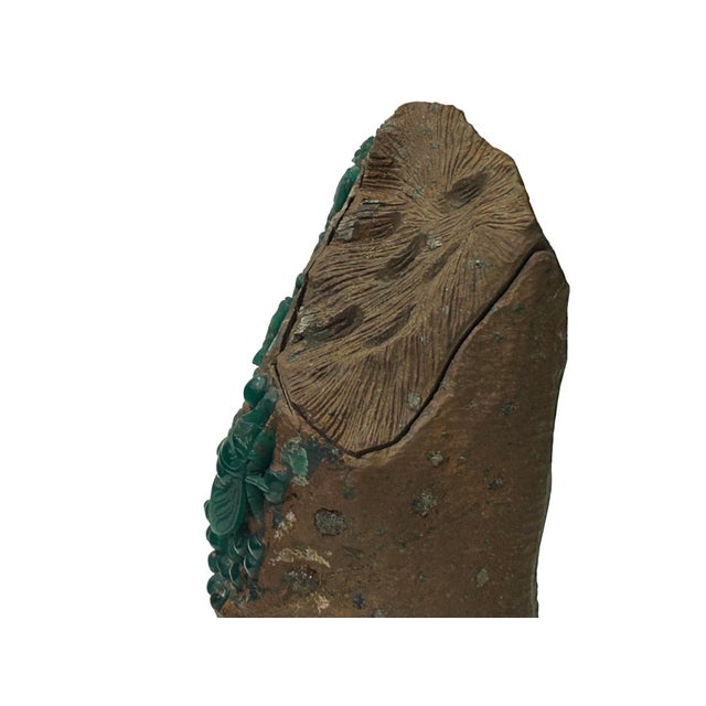 Asian Vintage Naturalistic Scholars Rock Sculpture Dark Green Stone Cicada Accent For Sale - Image 3 of 15