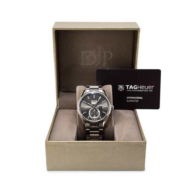 Silver Tag Heuer Carrera Calibre 8 GMT Grand Date 41mm war5012.ba0723 Steel Watch For Sale - Image 8 of 9