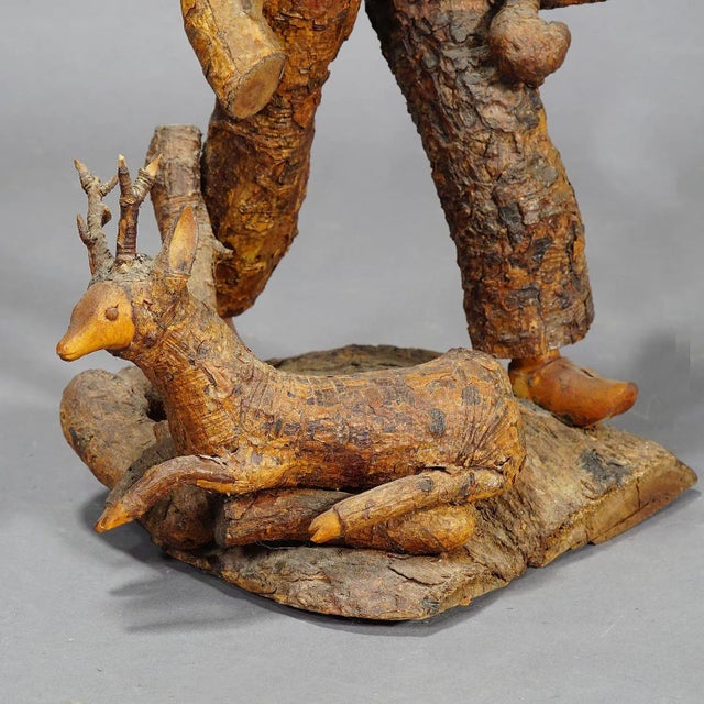 1920 Rustic Black Forest Root Wood Hunter Figurine For Sale - Image 6 of 10