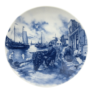 Maritime Fisherman Ocean Sea- Vintage Delft Blauw Wall Plate by Ter Steege Bv, Fisherman & Harbor Scene