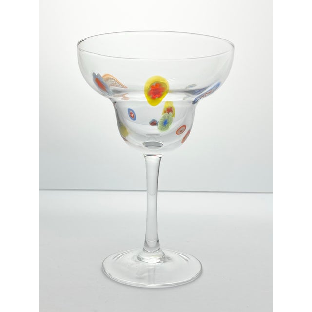 2000 - 2009 Contemporary Colorful Millefiori Confetti Blown Glass Margarita Glasses - Set of 4 For Sale - Image 5 of 8