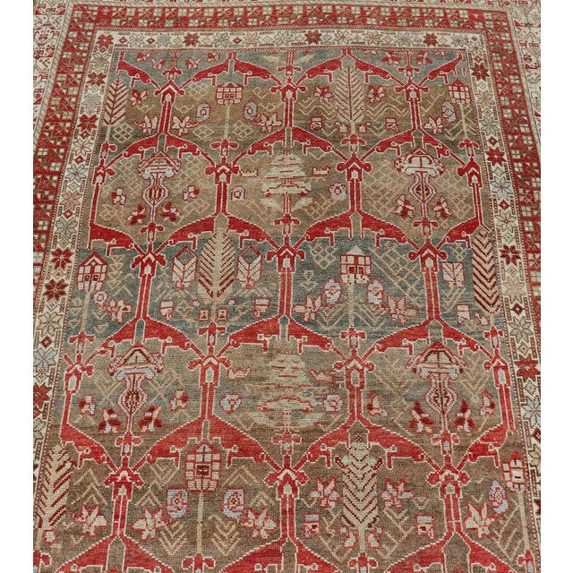 Textile Kurdish Antique Gallery Runner With Tribal Design in Light Green, Tan and Red 5'6 X 10'11 For Sale - Image 7 of 16