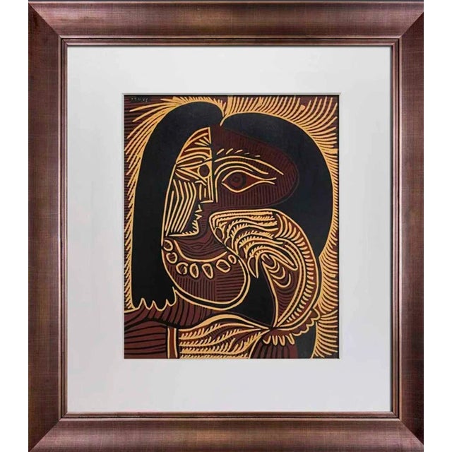 Abstract Pair of Pablo Picasso Linogravures "Femme Au Collier" & "Tête De Femme" For Sale - Image 3 of 6