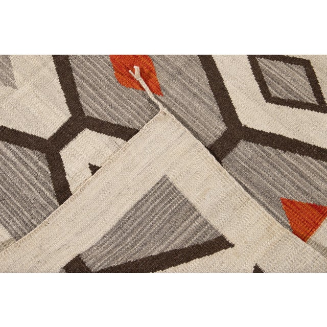 21st Century Modern Flat-Weave Navajo Style Wool Rug For Sale - Image 4 of 13