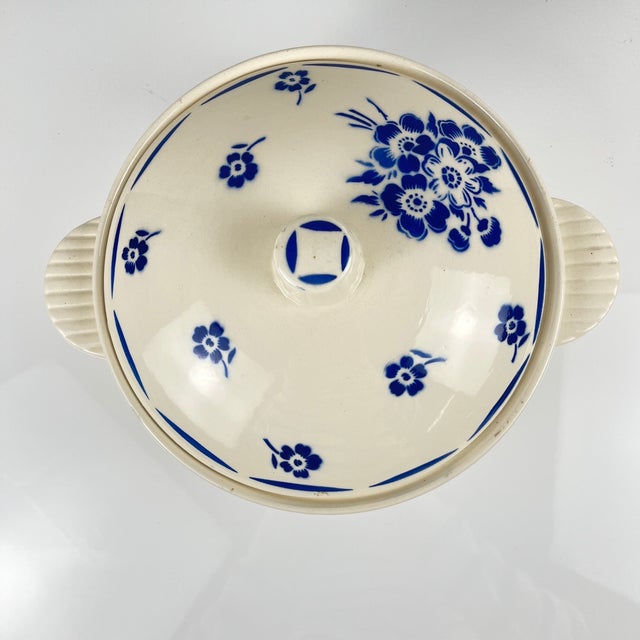Vintage Semi-Porcelain Tureen with Blue Floral Pattern from Badonviller, 1920s For Sale - Image 3 of 14