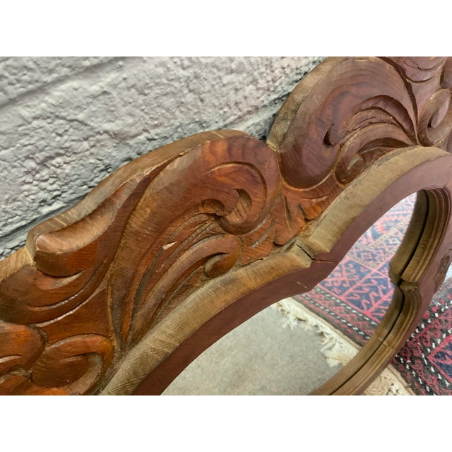 Late 20th Century 20th Century Mexican Handcrafted Carved Oak Mirror For Sale - Image 5 of 12