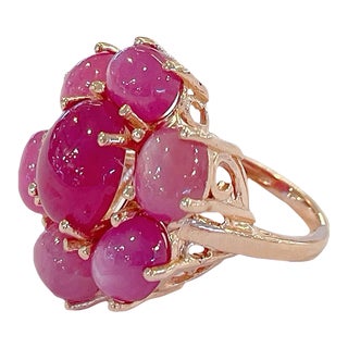 Bochic “Flamenco” Ruby & Star Ruby 18k Gold & Silver Large Cocktail Ring Size 9.5 For Sale