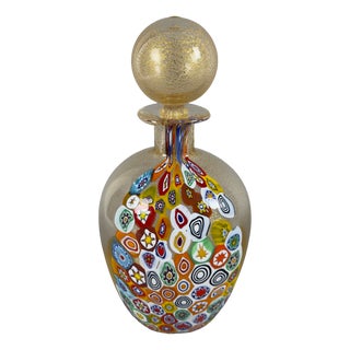 Millefiori Murano Glass Bottle with Gold Leaf and Murrine from Gambaro & Poggi, 1970s For Sale